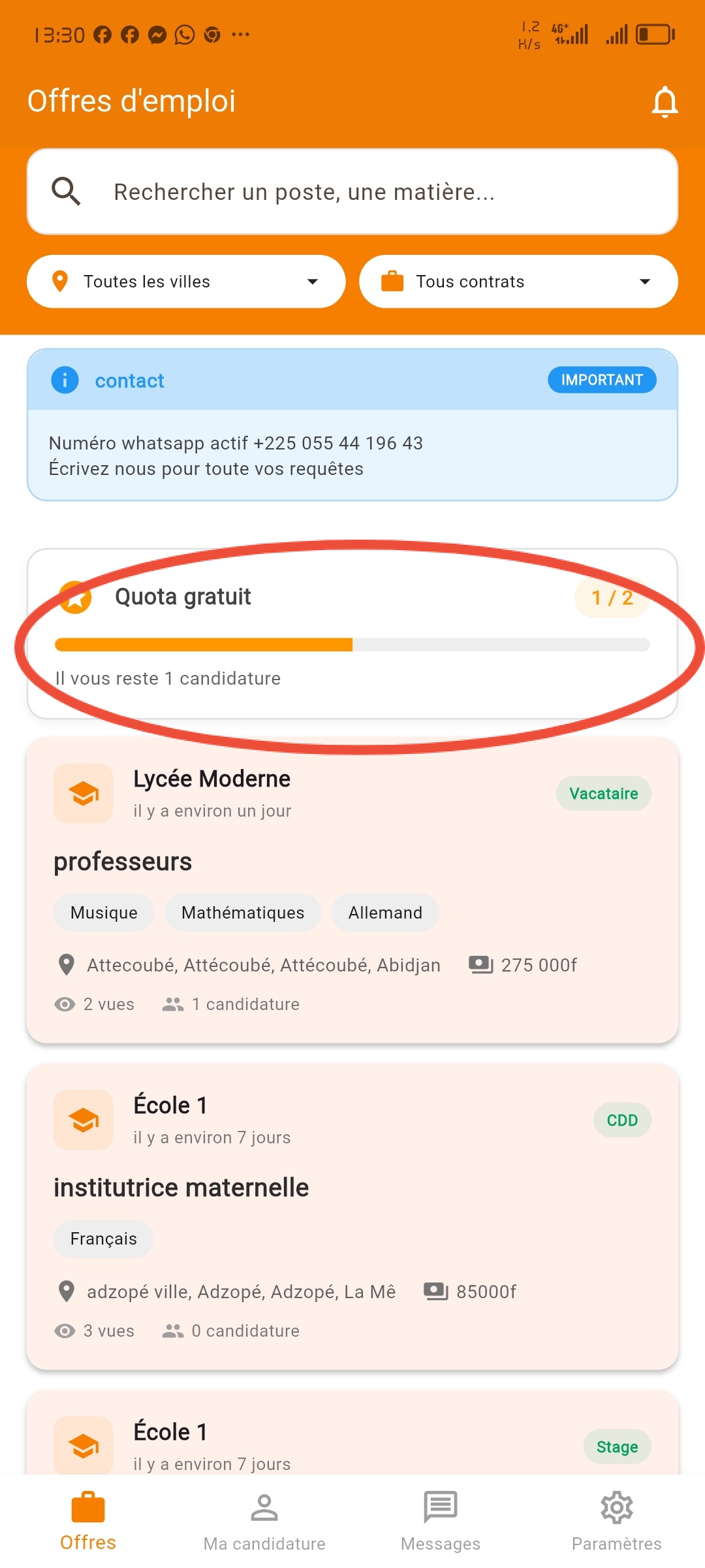 Barre de quota candidat