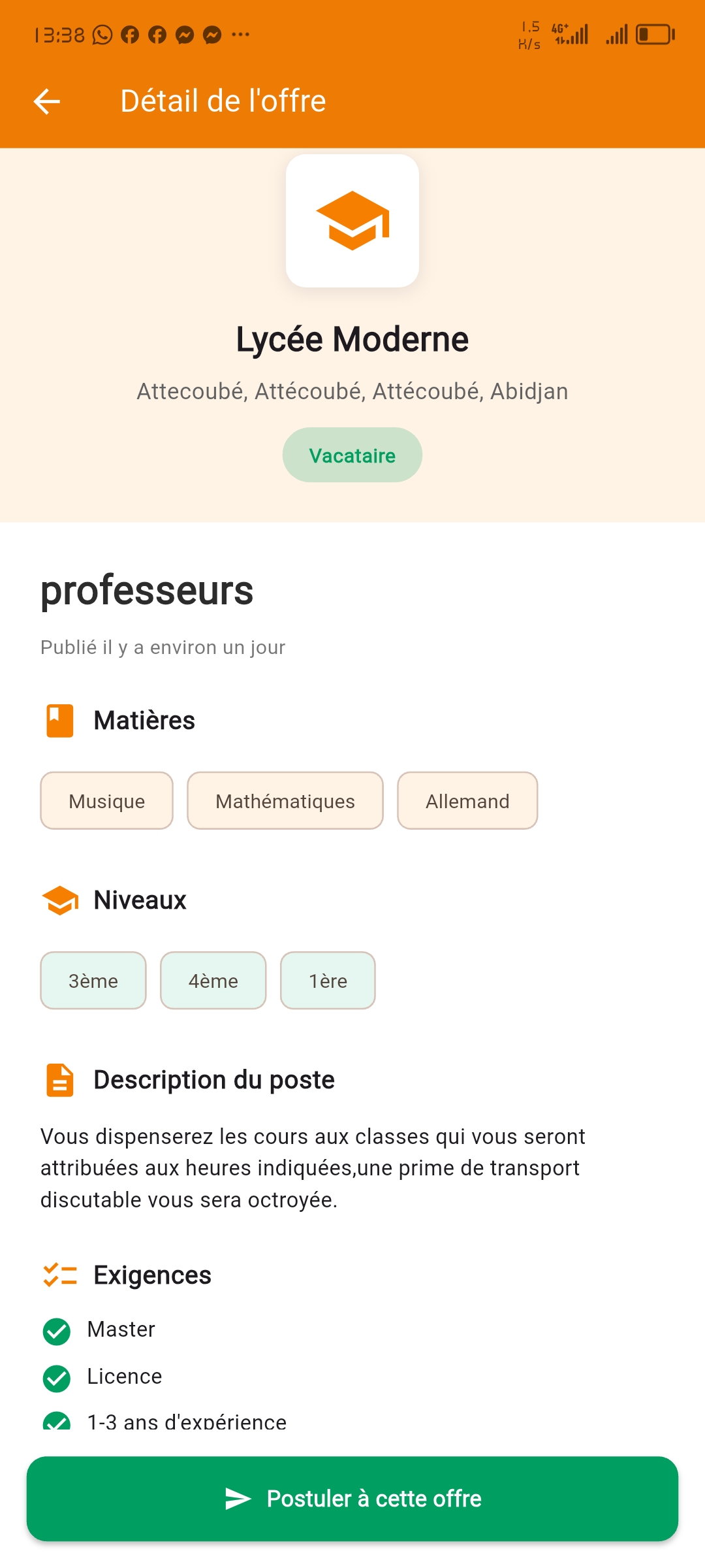 Postuler à une offre