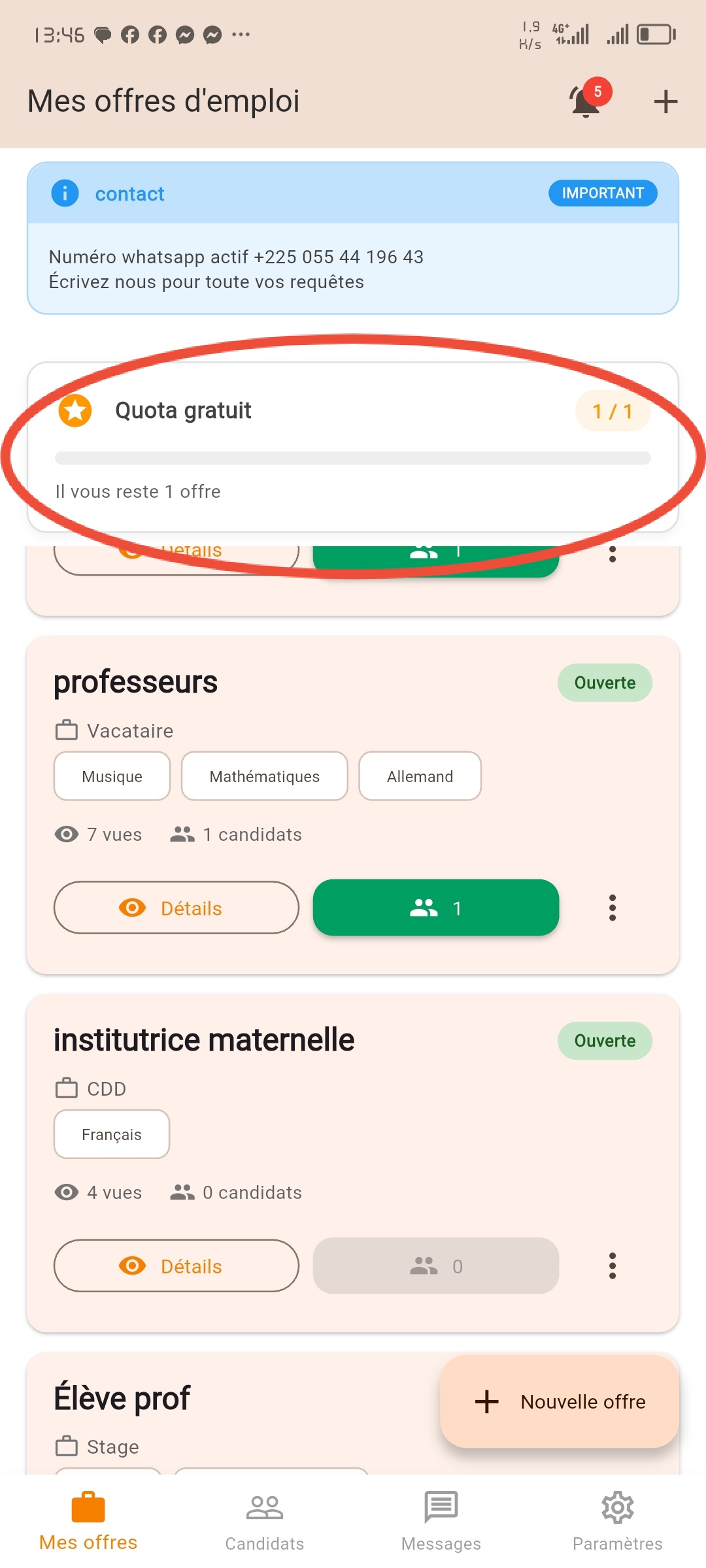 Barre de quota école